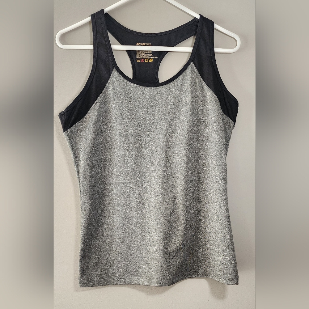 Sportek Platinum Two Tone Gray Black Athletic Tank Top Size Large